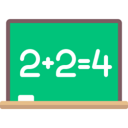 Icon of chalk board with 2+2=4 written on it