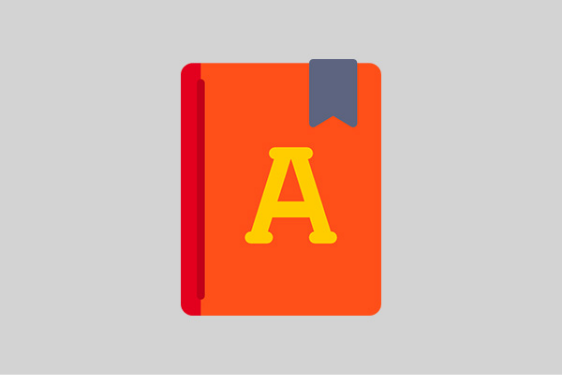 Icon of a closed book with letter A on front cover