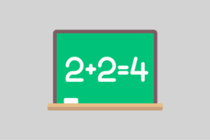 Icon of chalk board with 2+2=4 written on it