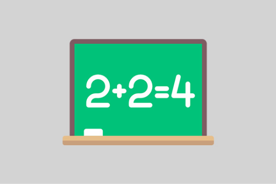 Icon of chalk board with 2+2=4 written on it