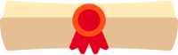 Icon of a rolled diploma with a red ribbon