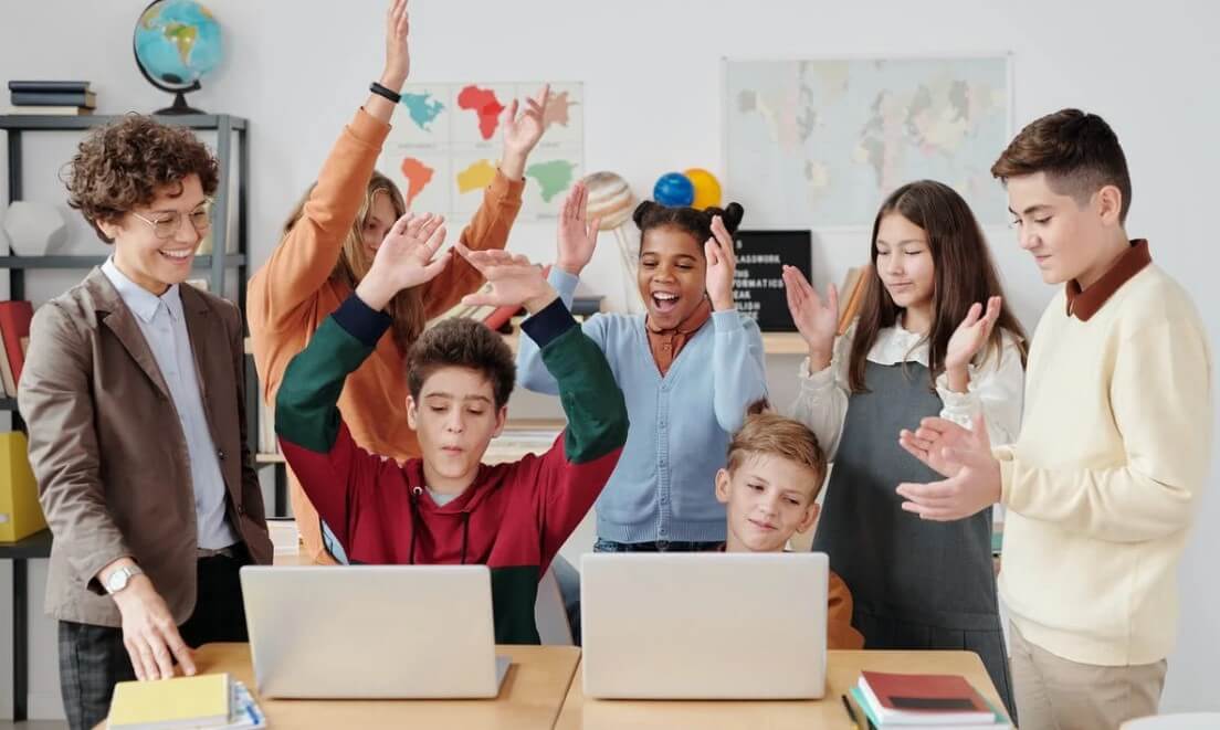 happy students in the classroom