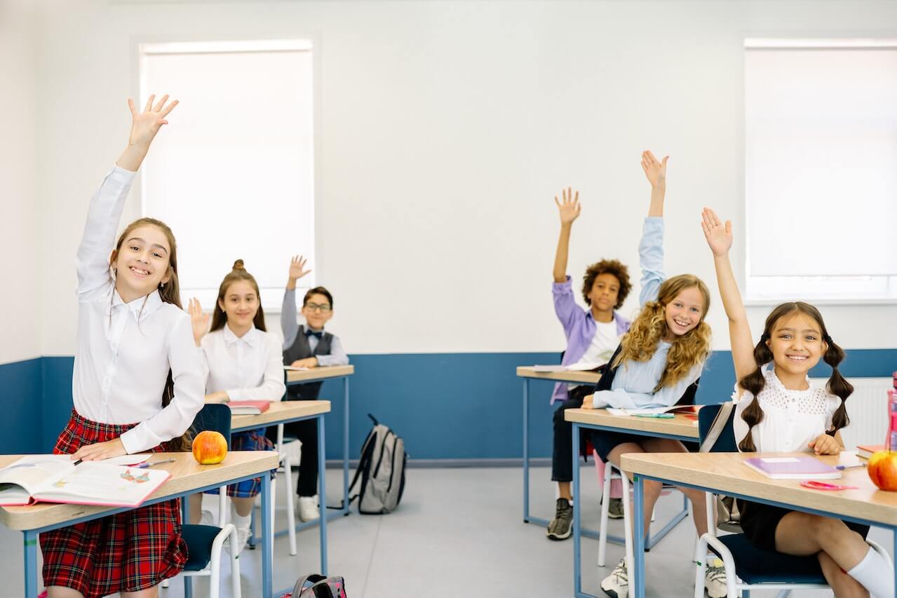 students participating in class