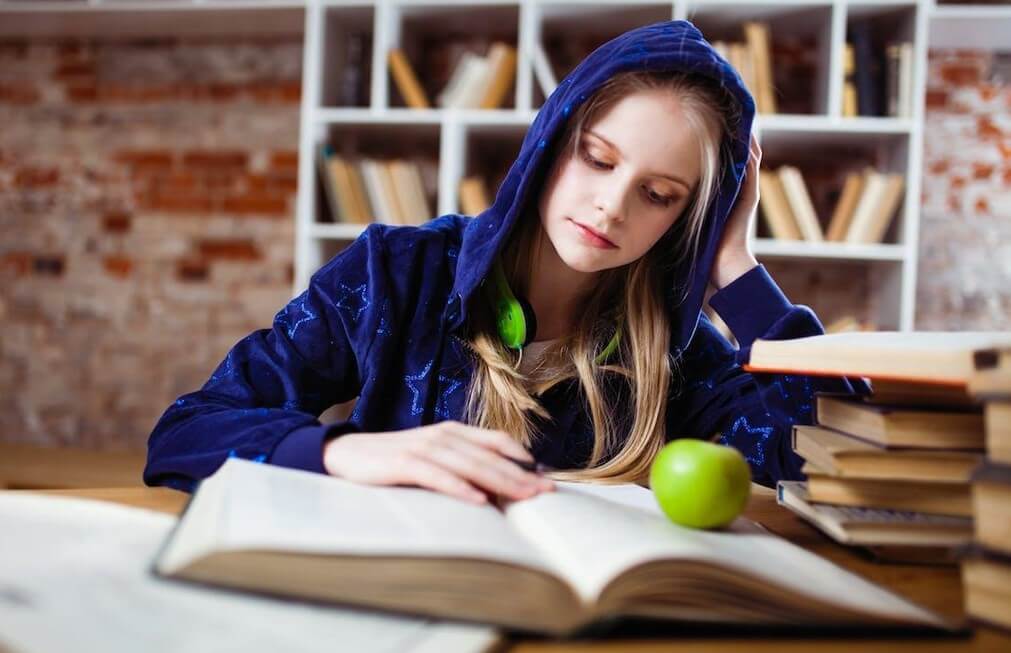 teenage student studying