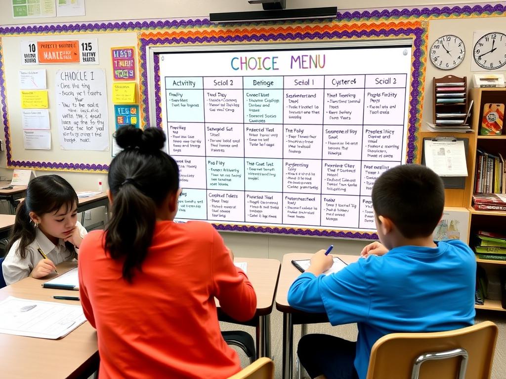 A choice board being used in a Project Based Learning classroom
