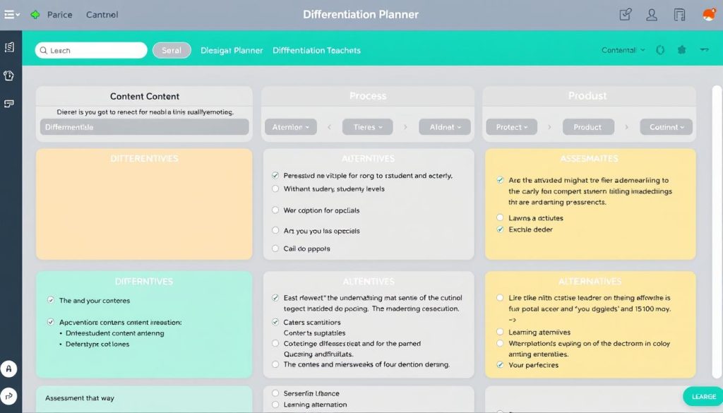 Differentiation Planner showing tiered activities for diverse learners at different readiness levels Differentiation Planner showing tiered activities for diverse learners at different readiness levels