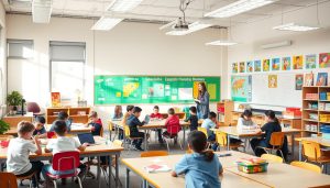 Diverse classroom with students engaged in different learning activities demonstrating Diverse classroom with students engaged in different learning activities demonstrating differentiation strategies