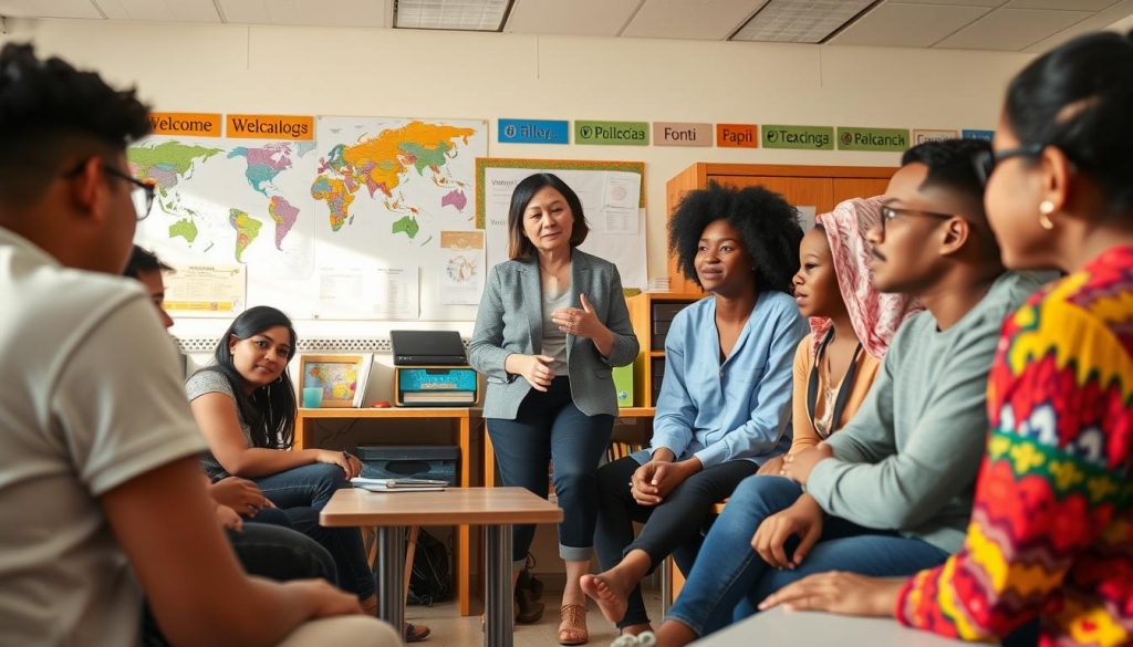 Diverse classroom with teacher using culturally responsive tone Diverse classroom with teacher using culturally responsive tone