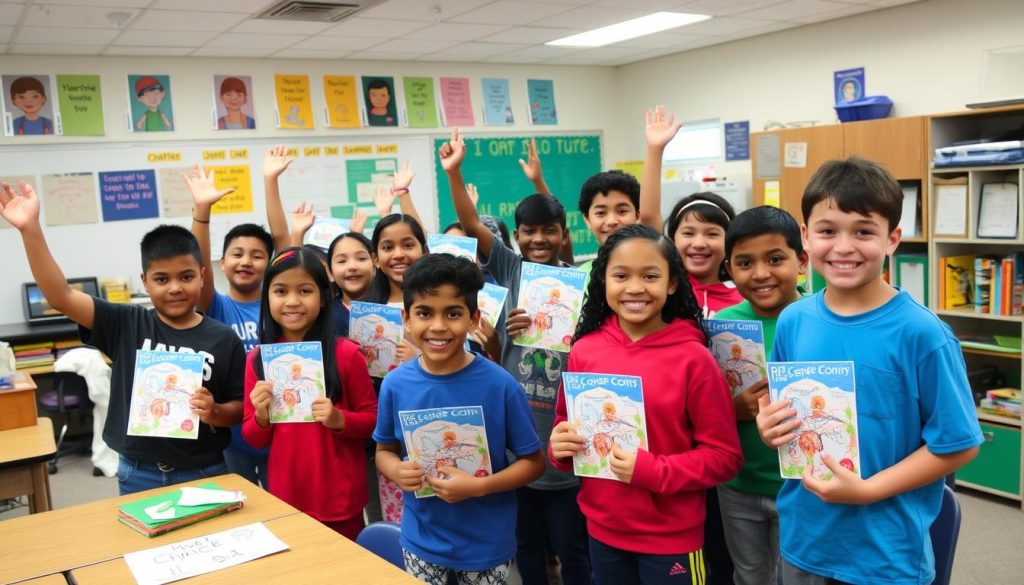 Diverse students celebrating learning achievements in a choice-based classroom Diverse students celebrating learning achievements in a choice-based classroom