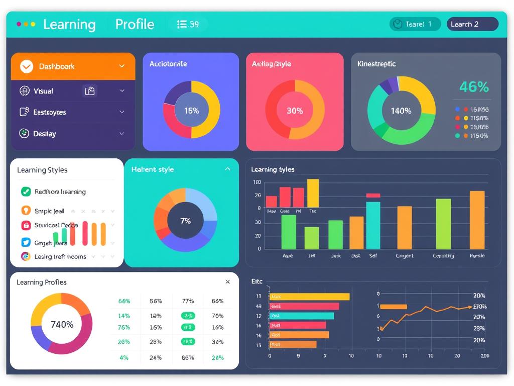 Learning Style Analyzer dashboard showing different learning preferences of diverse learners with visual data representation Learning Style Analyzer dashboard showing different learning preferences of diverse learners with visual data representation