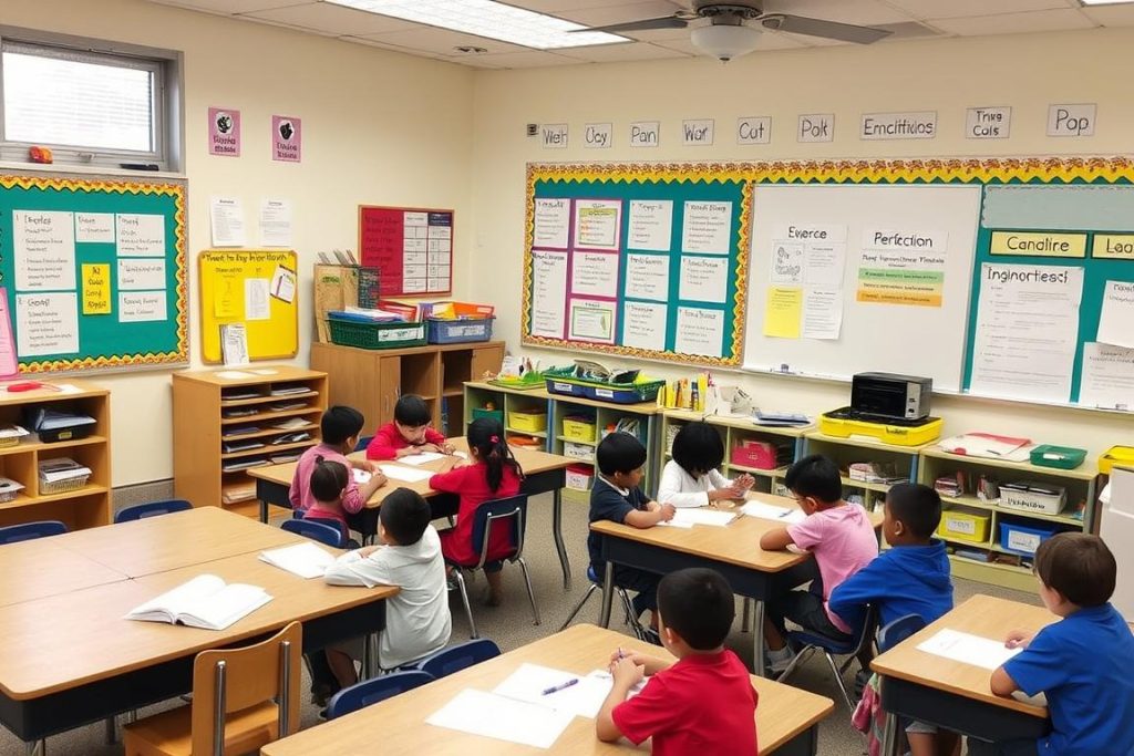 Organized classroom with clear visual instructions for choice activities Organized classroom with clear visual instructions for choice activities