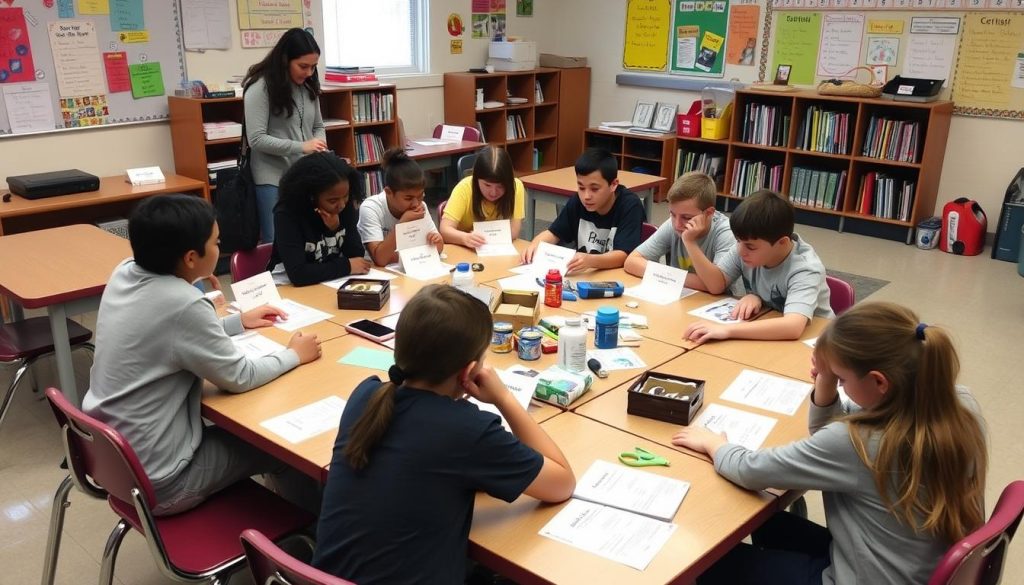 Students engaged in collaborative group work with clear roles assigned Students engaged in collaborative group work with clear roles assigned