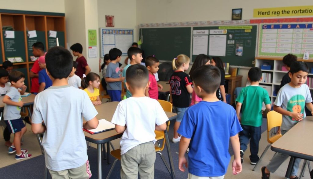 Students rotating between different learning stations Students rotating between different learning stations
