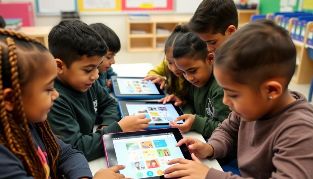 Students using language learning apps for English Language Learners