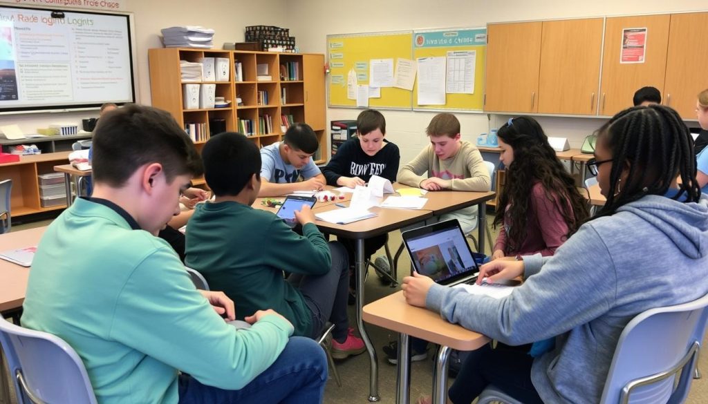 Students working on differentiated project-based learning activities in groups Students working on differentiated project-based learning activities in groups