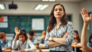 Teacher observing a noisy classroom environment Teacher observing a noisy classroom environment
