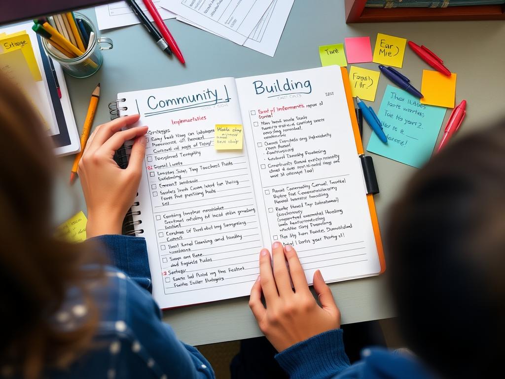Teacher planning community building activities in a teacher planner Teacher planning community building activities in a teacher planner