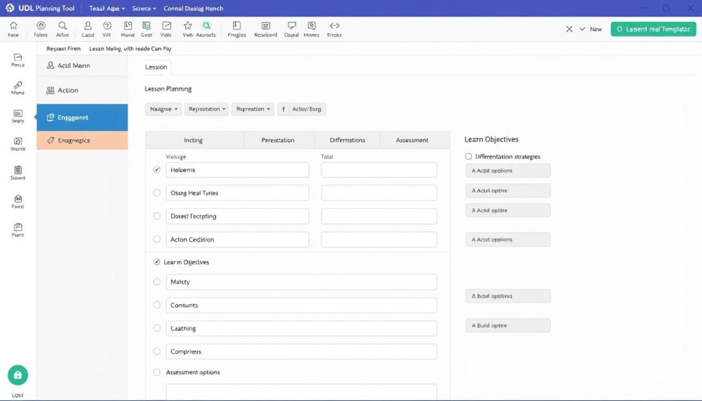 UDL Planning Tool interface showing options for diverse learners with multiple means of engagement, representation, and expression UDL Planning Tool interface showing options for diverse learners with multiple means of engagement, representation, and expression