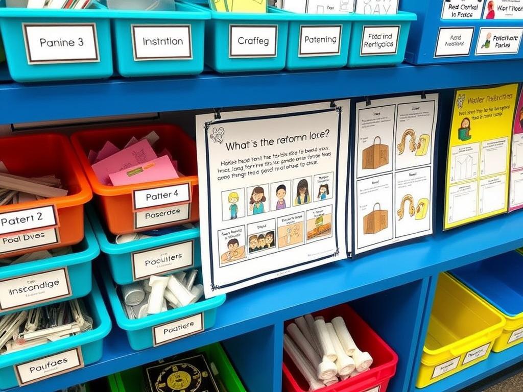 Visual instructions and materials at a learning station Visual instructions and materials at a learning station