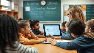 Teacher conducting formative assessment with students in classroom Teacher conducting formative assessment with students in classroom
