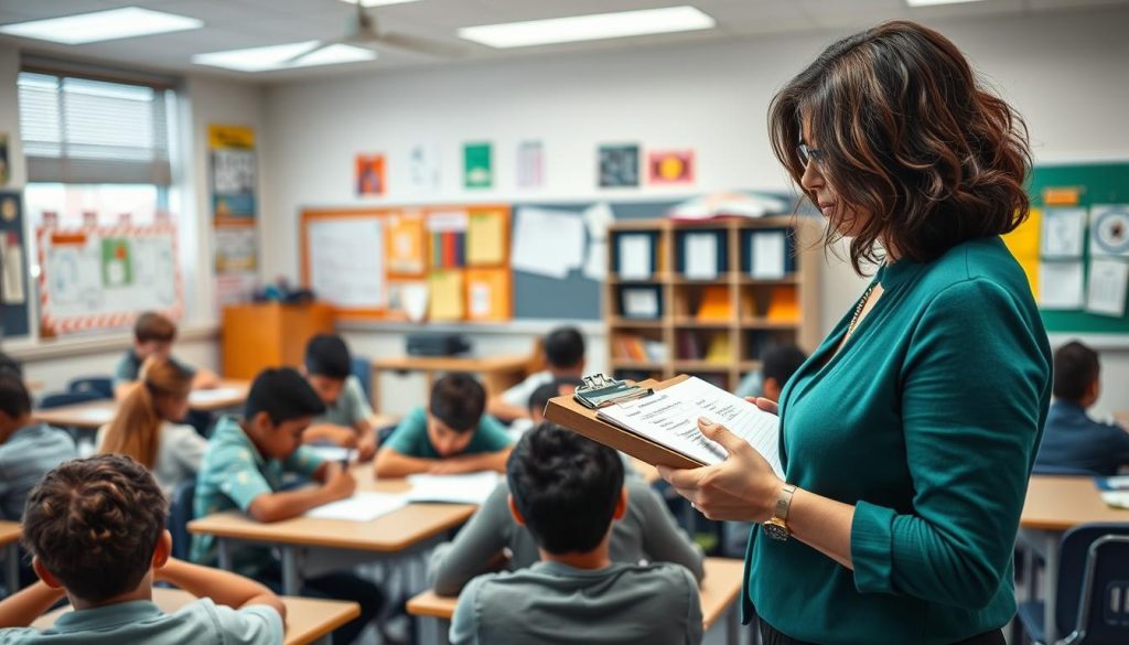 Teacher efficiently managing formative assessment in a busy classroom Teacher efficiently managing formative assessment in a busy classroom