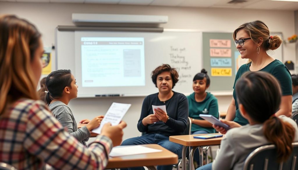 Teacher implementing simple formative assessment strategy with students Teacher implementing simple formative assessment strategy with students
