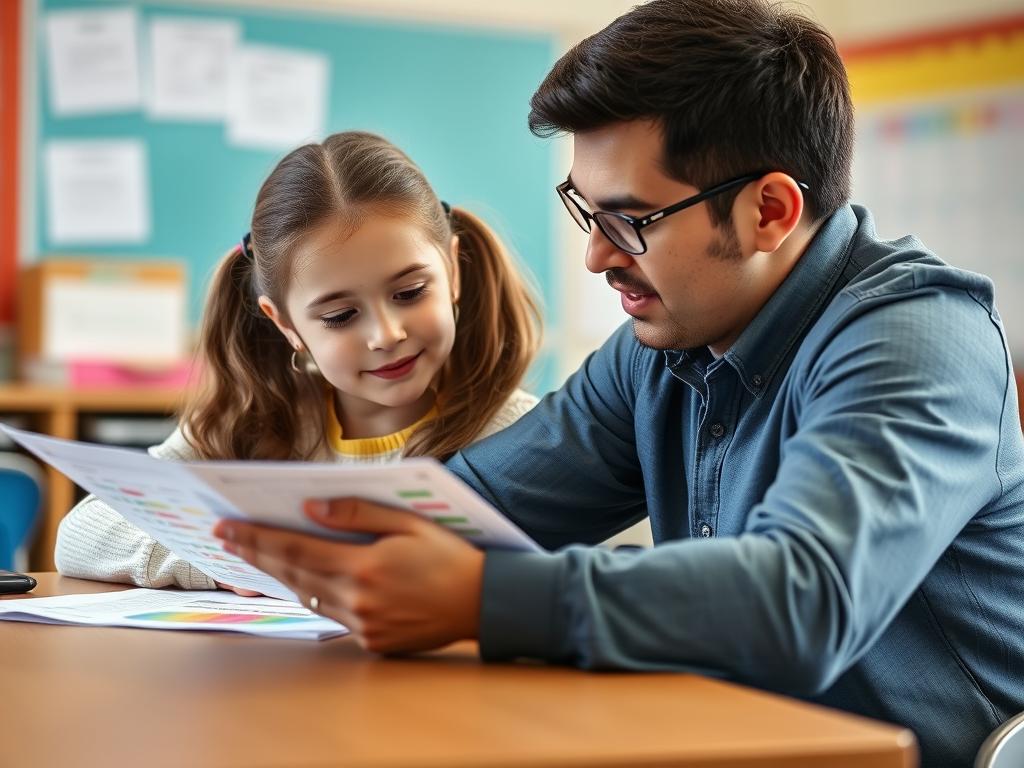 Teacher reviewing formative assessment data with a student Teacher reviewing formative assessment data with a student