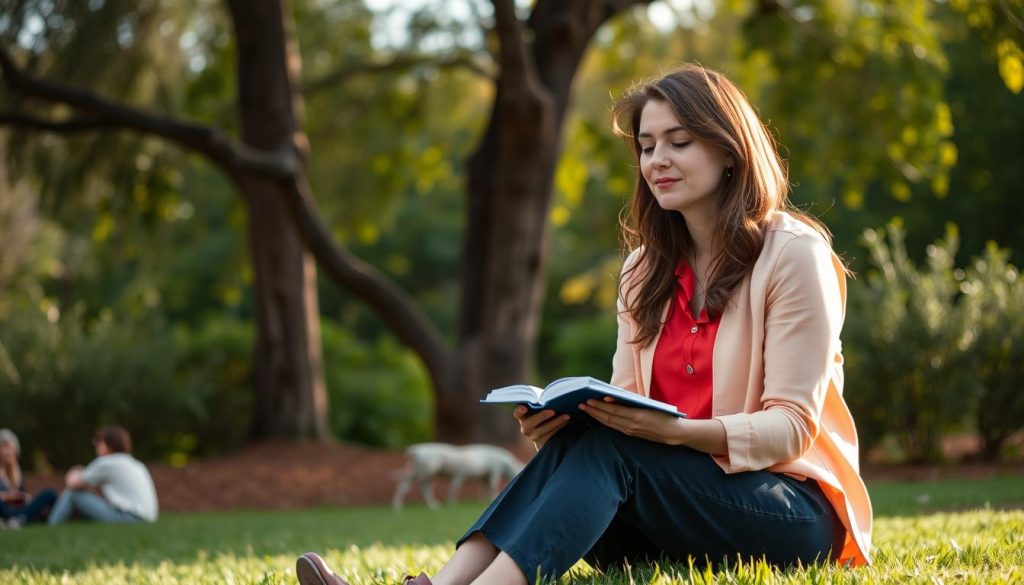 Teacher reflecting peacefully outdoors during break time Teacher reflecting peacefully outdoors during break time
