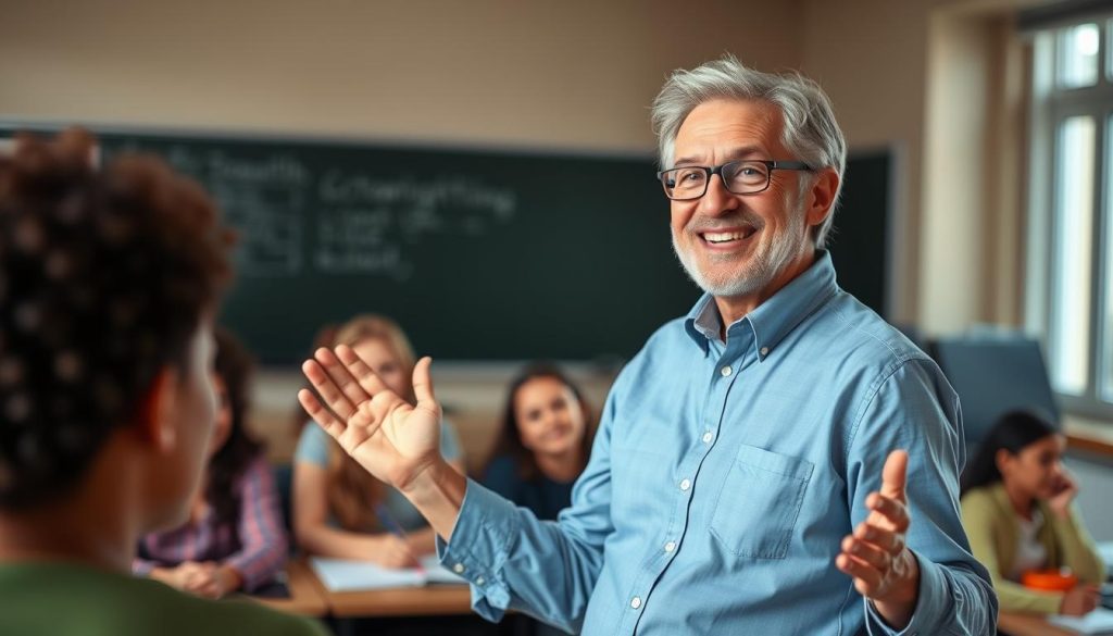 Experienced teacher demonstrating wellbeing and effectiveness from long-term self-care Experienced teacher demonstrating wellbeing and effectiveness from long-term self-care