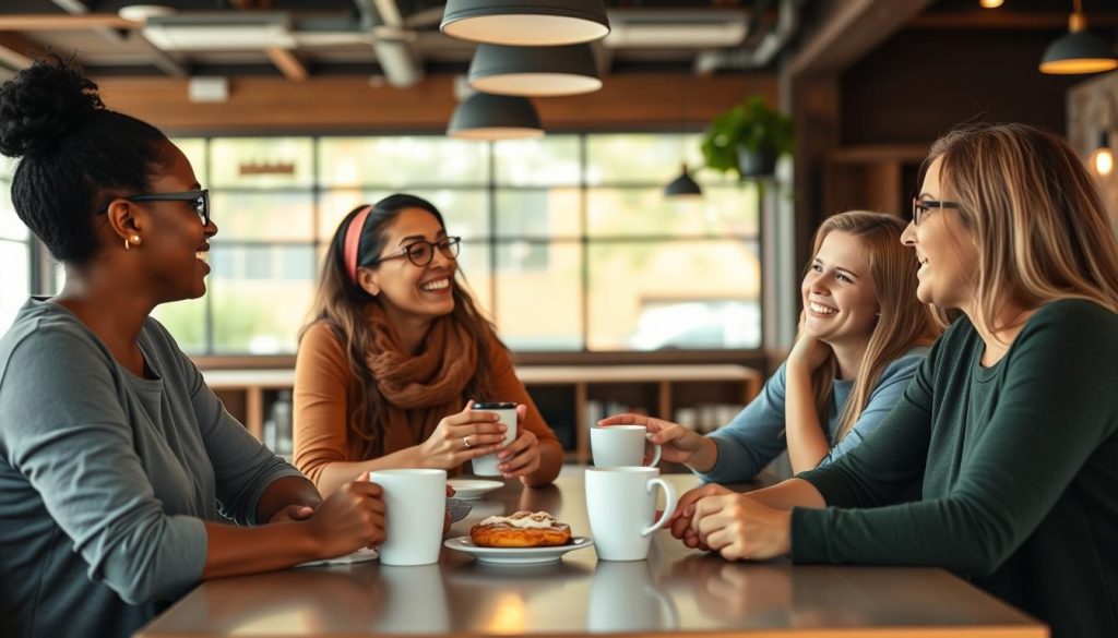 Group of teachers having coffee together after school hours for social Self-Care