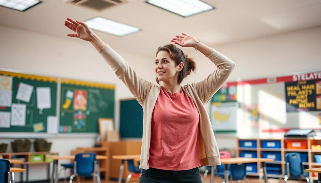 Teacher engaging in physical self-care strategies Teacher engaging in physical self-care strategies