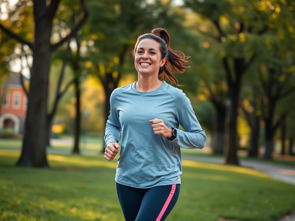 Teacher practicing self-care through physical activity outdoors