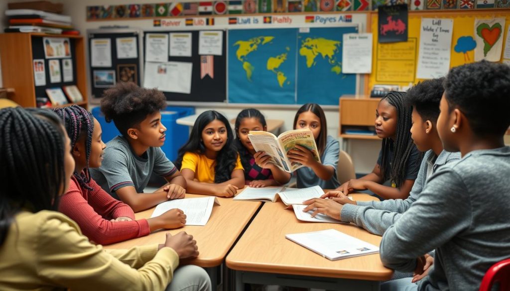 A teacher engaging with a culturally diverse classroom, highlighting why relationships matter in multicultural education settings A teacher engaging with a culturally diverse classroom, highlighting why relationships matter in multicultural education settings