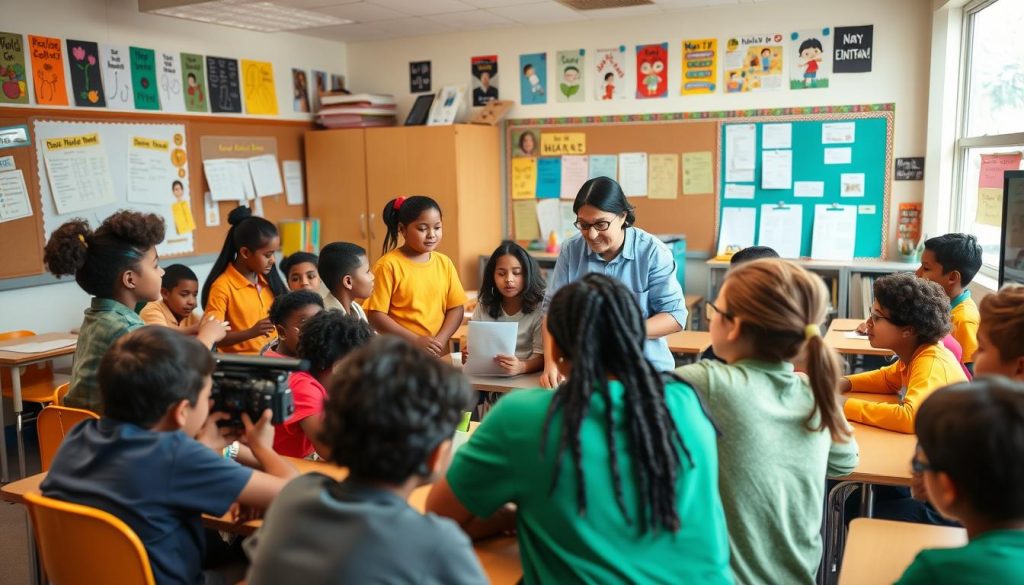 Diverse classroom showing engaged students working collaboratively, demonstrating the positive learning environment created by building relationships with students Diverse classroom showing engaged students working collaboratively, demonstrating the positive learning environment created by building relationships with students