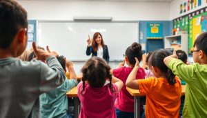 Elementary teacher using thumbs updown formative assessment with young students Elementary teacher using thumbs up/down formative assessment with young students