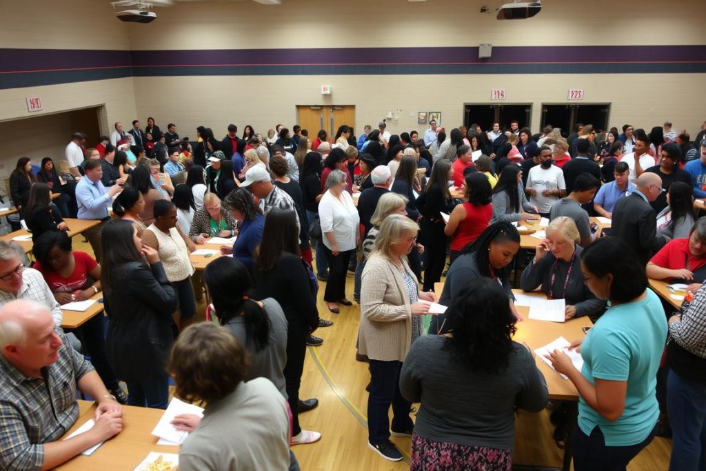 High parent turnout at a school event showing successful parent-teacher relationships