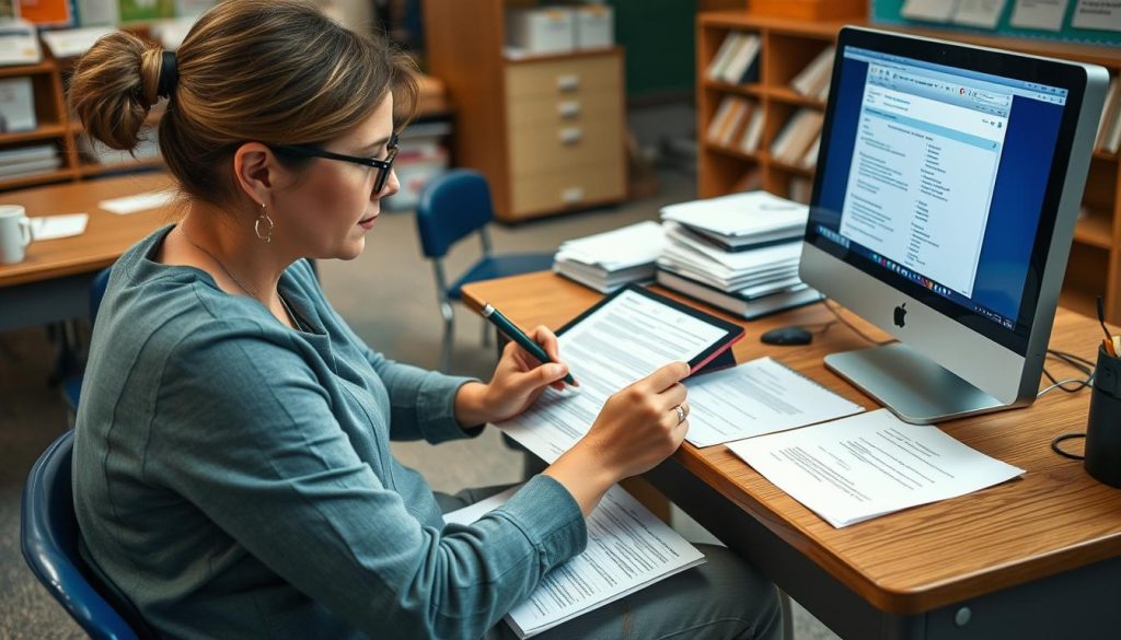 Teacher analyzing formative assessment data to adjust instruction