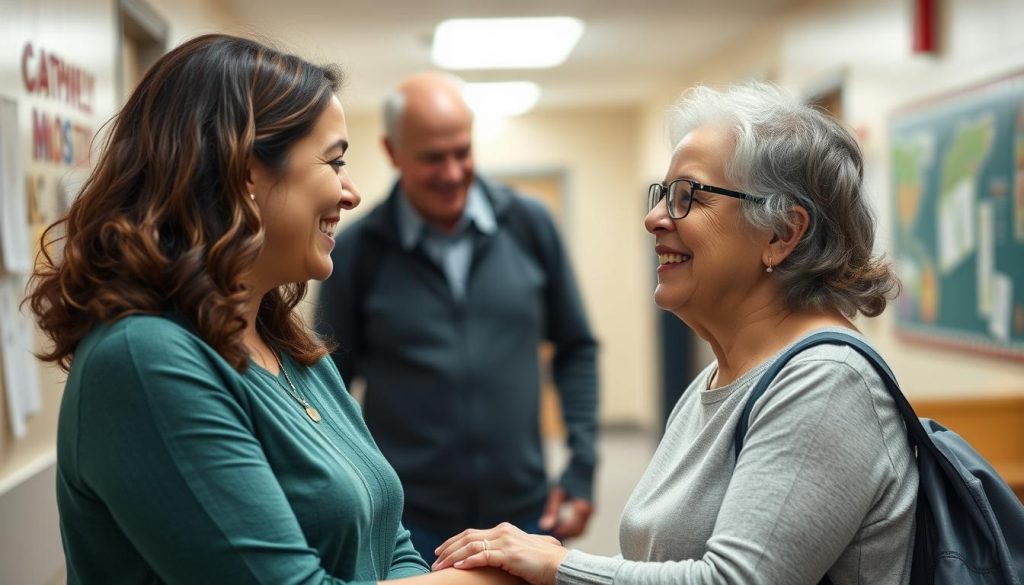 Teacher and former student reconnecting years later, showing the lasting impact of building relationships Teacher and former student reconnecting years later, showing the lasting impact of building relationships