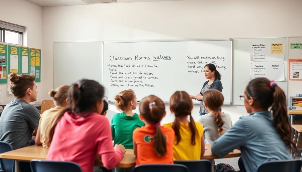 Teacher and students creating shared classroom norms together