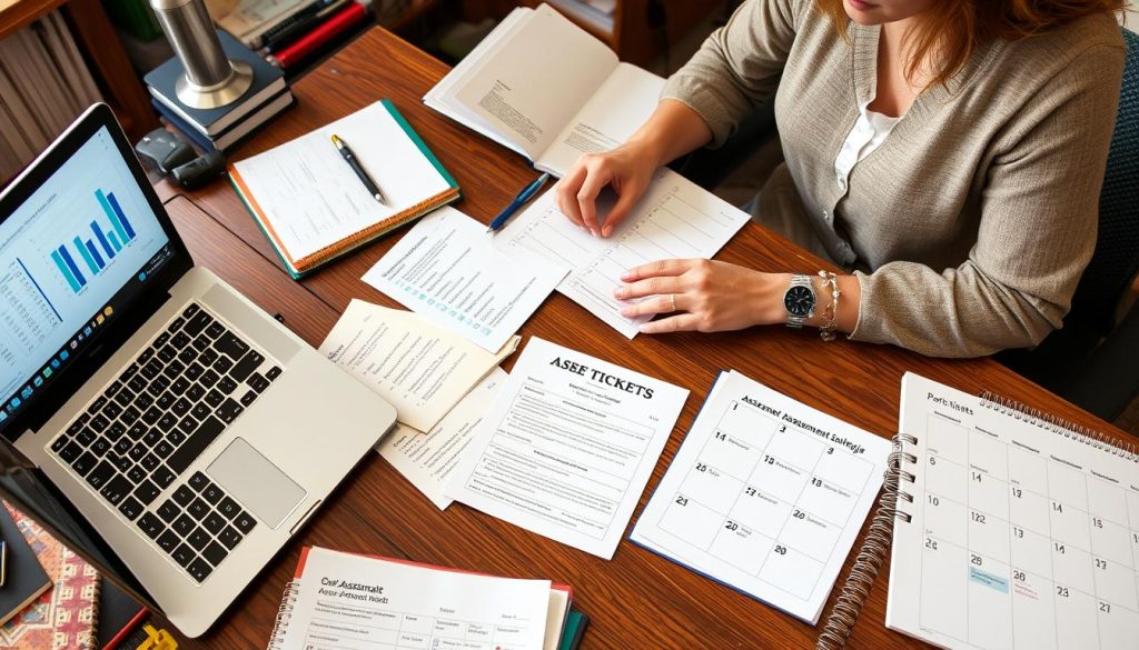 Teacher balancing different assessment methods in classroom planning