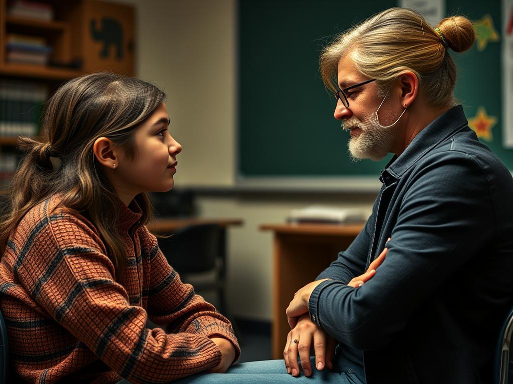 Teacher connecting with a student who appears disengaged or challenging Teacher connecting with a student who appears disengaged or challenging