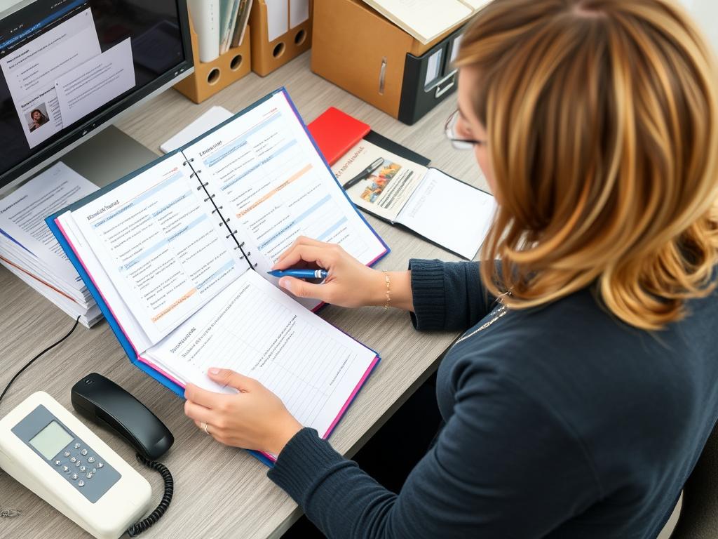 Teacher efficiently organizing parent communication materials