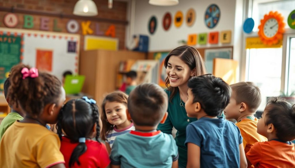 Teacher engaging with diverse group of students in a classroom setting demonstrating building Teacher engaging with diverse group of students in a classroom setting, demonstrating building relationships with students