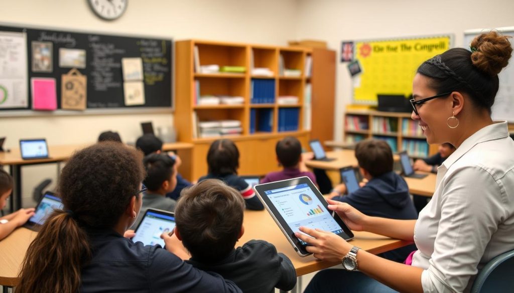 Teacher using digital tools for formative assessment with students