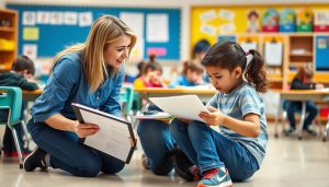 Teacher using formative assessment techniques with elementary students Teacher using formative assessment techniques with elementary students