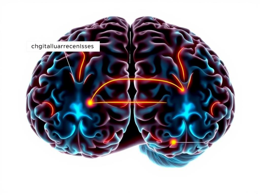 Brain scan showing emotional and cognitive regions with their connections highlighted Brain scan showing emotional and cognitive regions with their connections highlighted