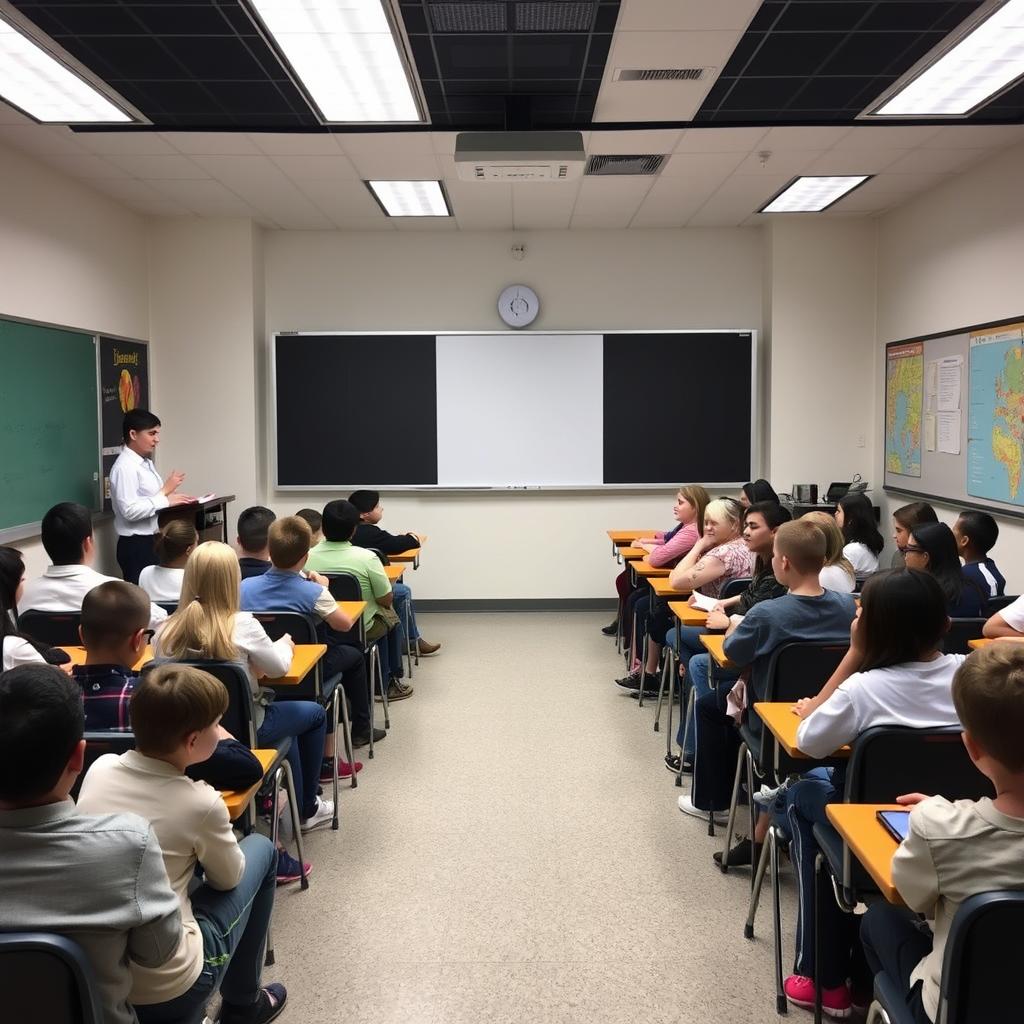Classroom divided into two groups with parallel teaching to support student learning Classroom divided into two groups with parallel teaching to support student learning