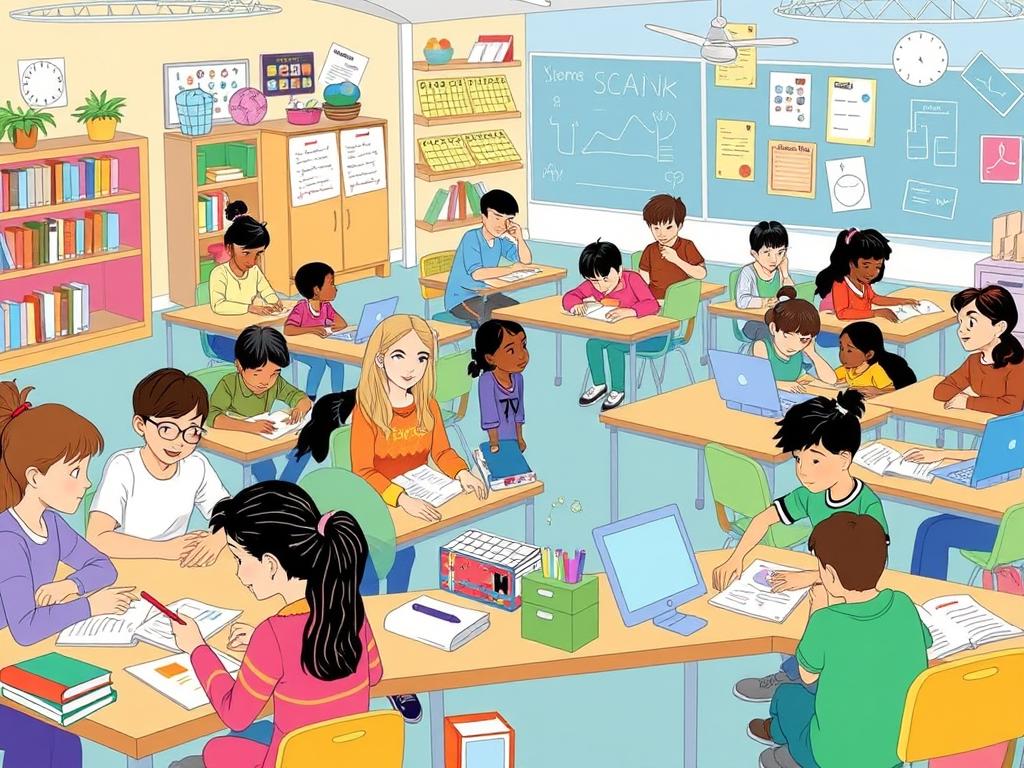 Diverse group of students engaged in different learning activities based on their needs and strengths