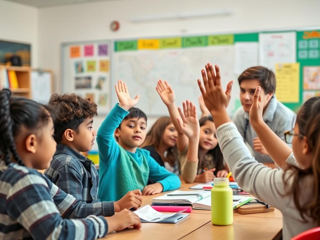 Engaged students in a classroom participating in an interactive brain-based learning activity Engaged students in a classroom participating in an interactive brain-based learning activity