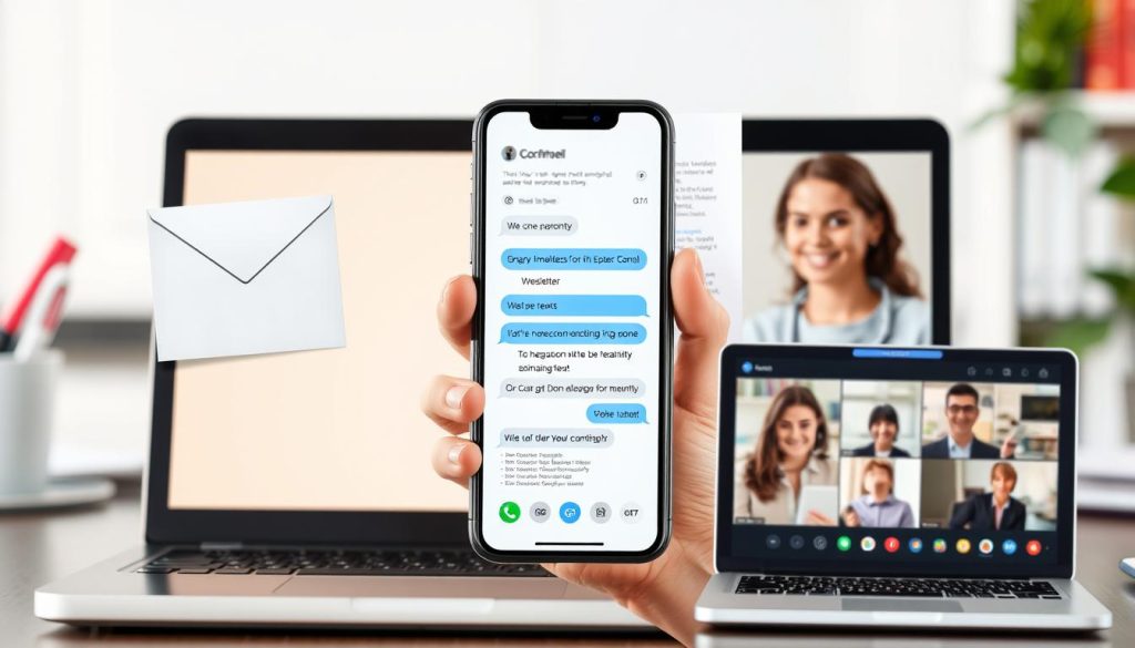 Multiple communication channels representing top tips for parent-teacher communication Multiple communication channels representing top tips for parent-teacher communication